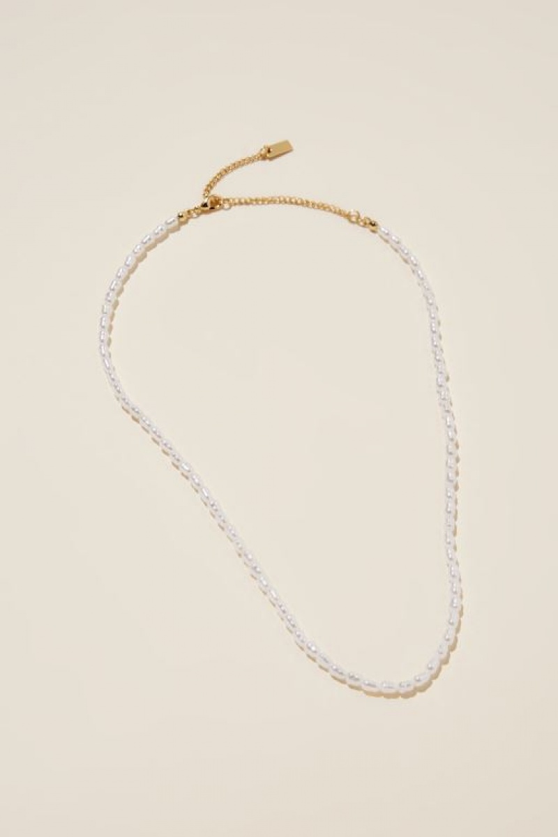 Cotton On Beaded Necklace Women's Jewellery Gold | ZNQMunOyQyF