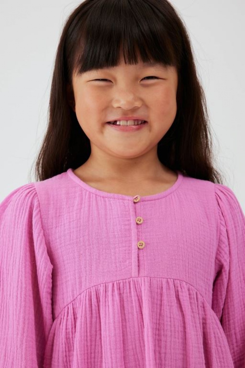Cotton On Bella Long Sleeve Girls' Dress Pink | 767V0qnEIv5