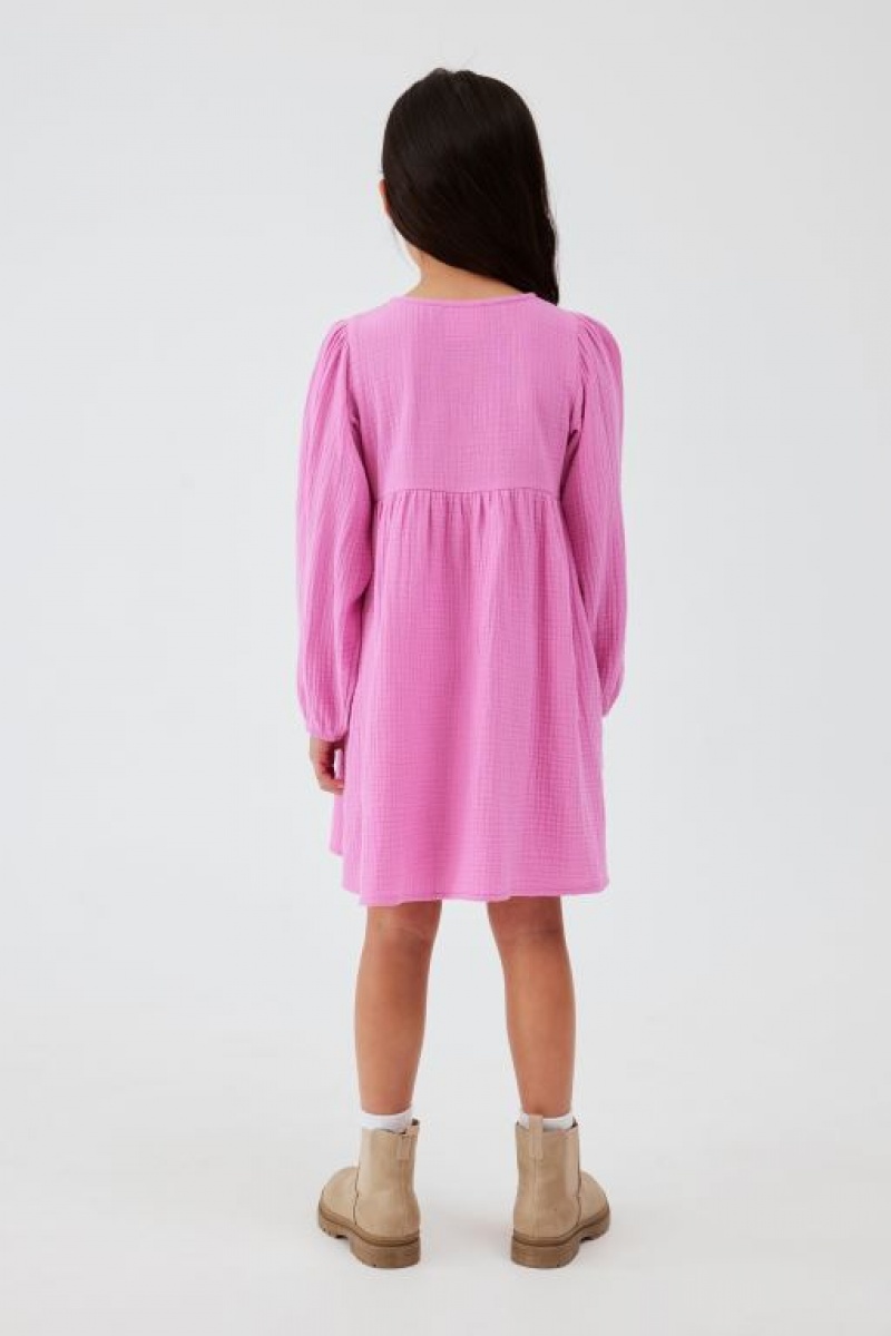 Cotton On Bella Long Sleeve Girls' Dress Pink | 767V0qnEIv5