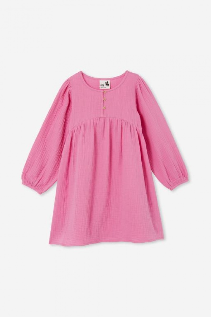 Cotton On Bella Long Sleeve Girls' Dress Pink | 767V0qnEIv5