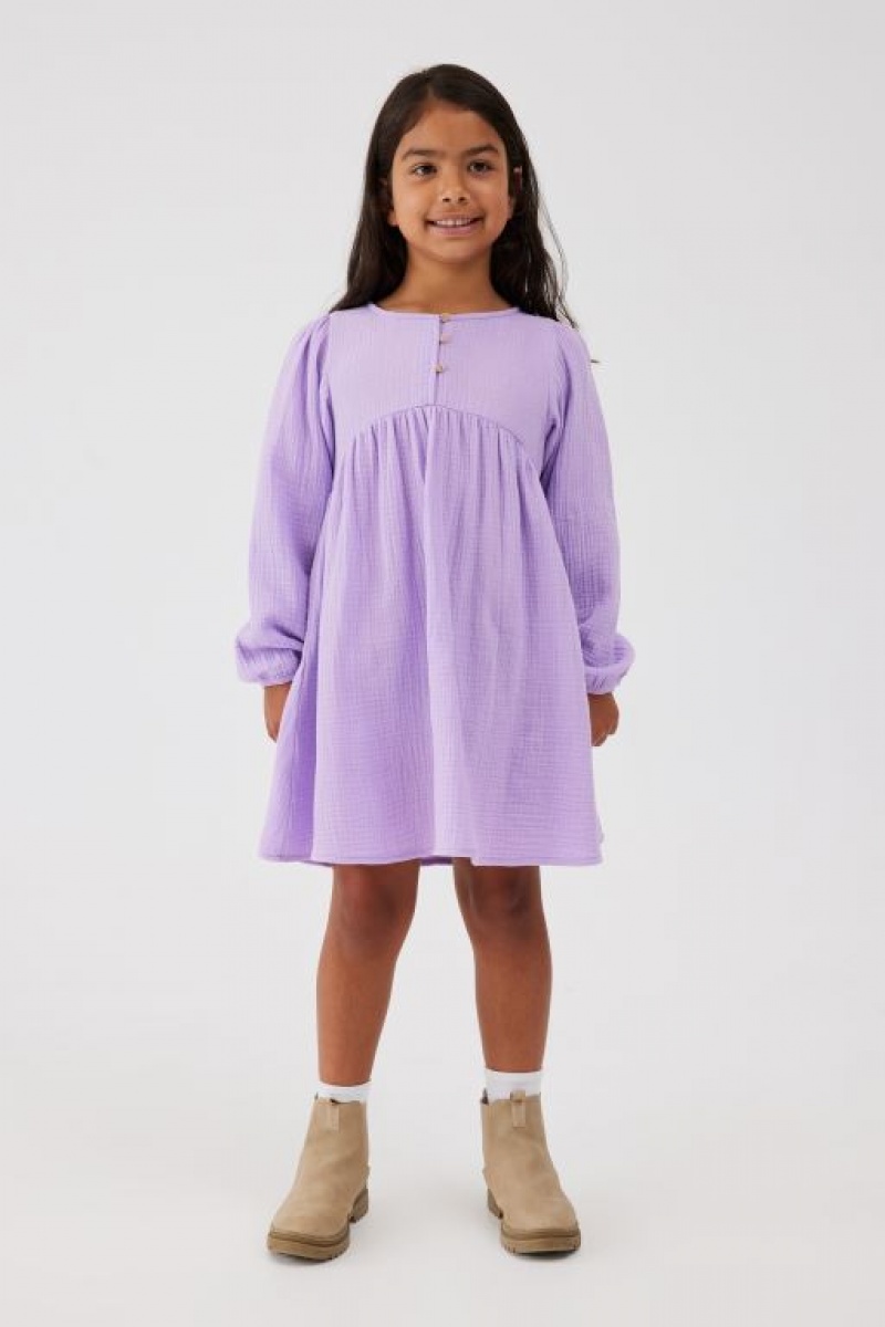 Cotton On Bella Long Sleeve Girls' Dress Purple | 3lnPgfrFYku