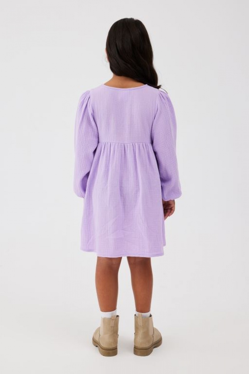 Cotton On Bella Long Sleeve Girls' Dress Purple | 3lnPgfrFYku