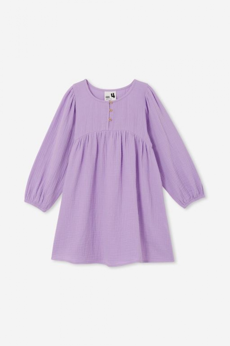 Cotton On Bella Long Sleeve Girls' Dress Purple | 3lnPgfrFYku