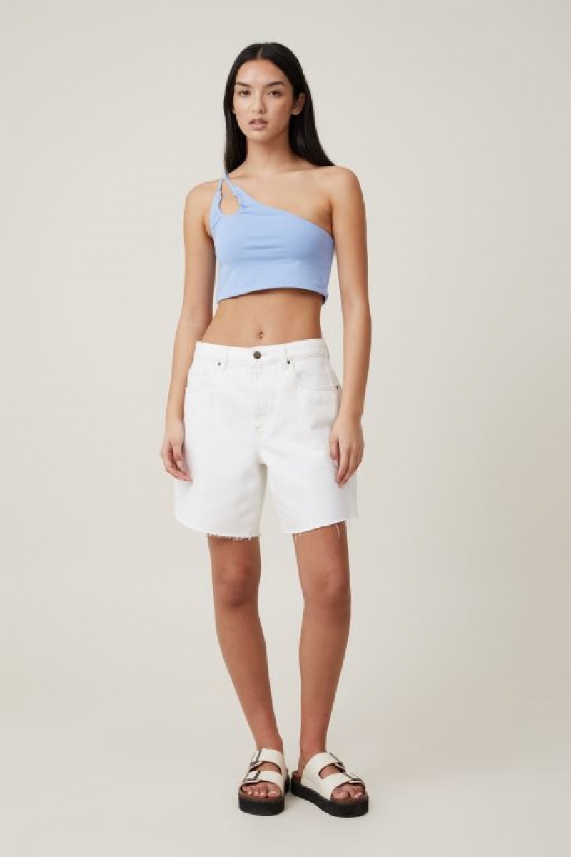 Cotton On Belle One Shoulder Gathered Crop Women's Tanks Blue | CcV4axOYiMq