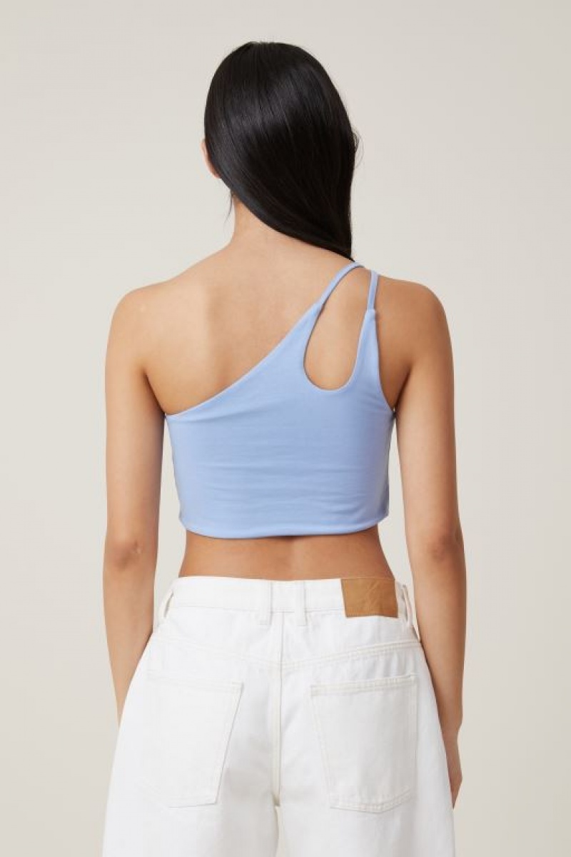 Cotton On Belle One Shoulder Gathered Crop Women's Tanks Blue | CcV4axOYiMq