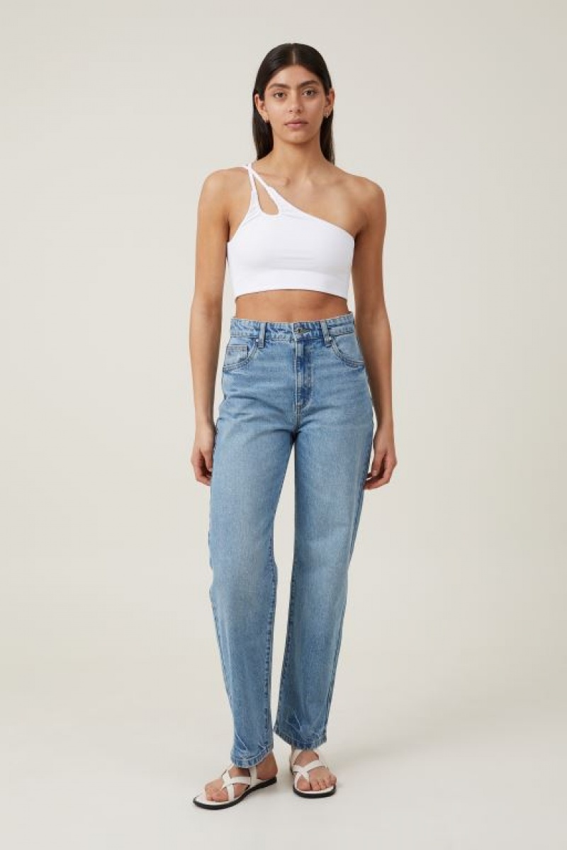 Cotton On Belle One Shoulder Gathered Crop Women's Tanks White | JCguY9JvysC