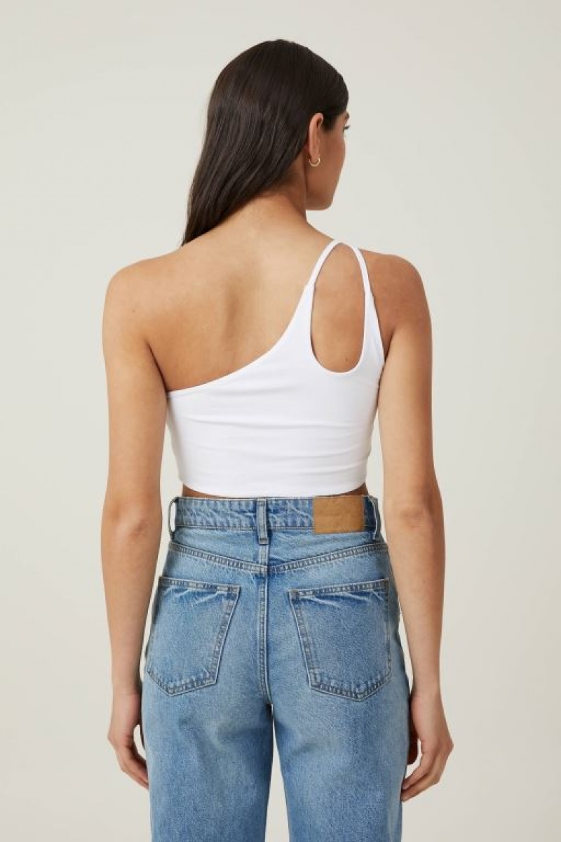 Cotton On Belle One Shoulder Gathered Crop Women's Tanks White | JCguY9JvysC