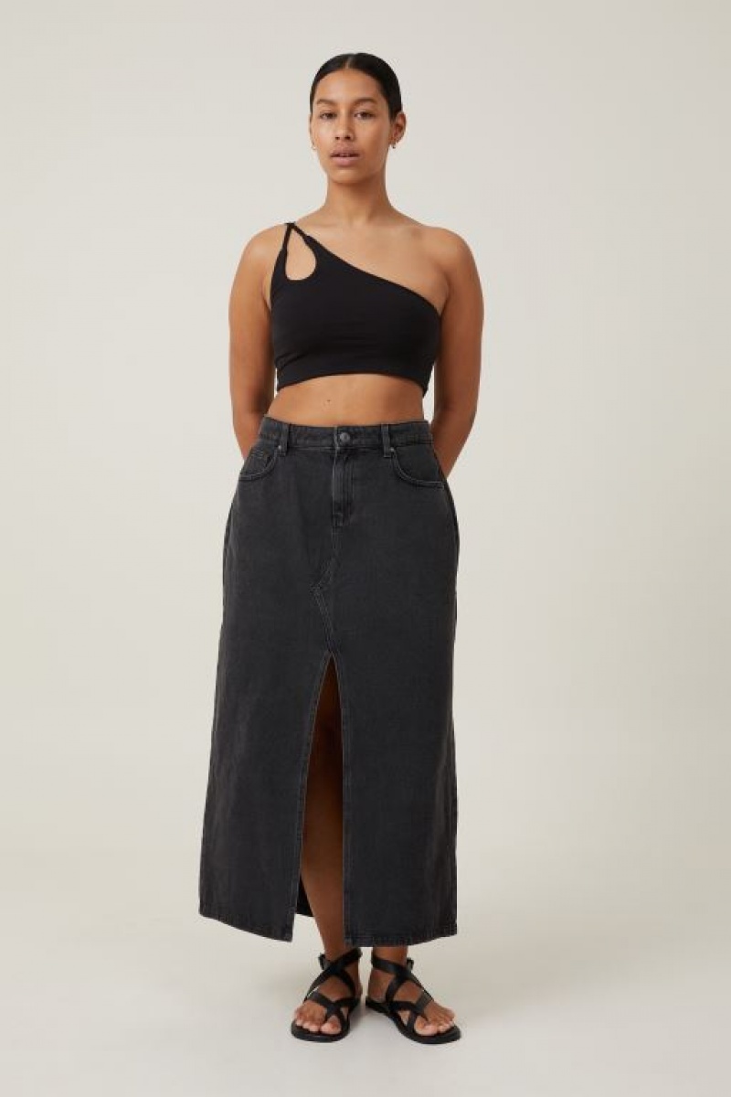 Cotton On Belle One Shoulder Gathered Crop Women's Tanks Black | GRMkKTCGQ3l