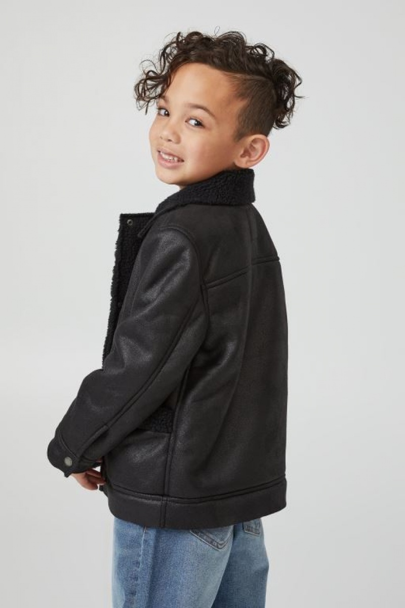 Cotton On Biker Sherpa Boys' Jackets Black | WsBmfS5HjOP
