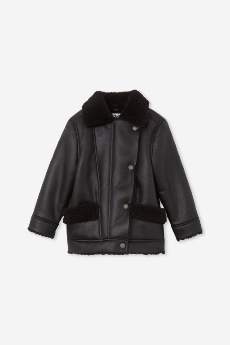 Cotton On Biker Sherpa Boys' Jackets Black | WsBmfS5HjOP