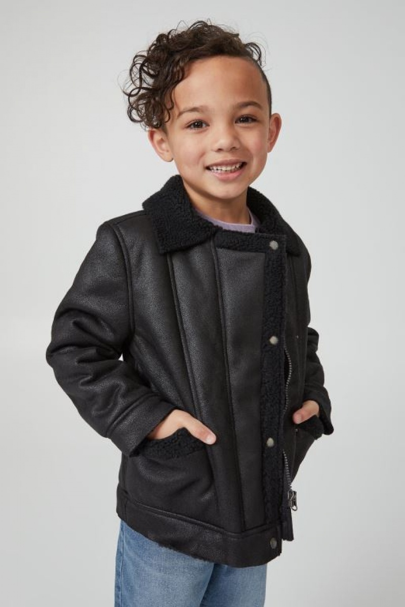Cotton On Biker Sherpa Boys\' Jackets Black | WsBmfS5HjOP