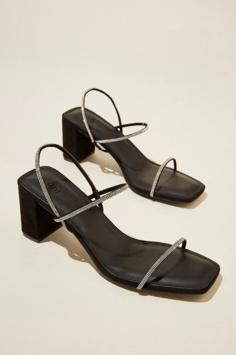 Cotton On Billy Tubular Slingback Block Women's Heels Black / Silver | No4n1kddFuZ
