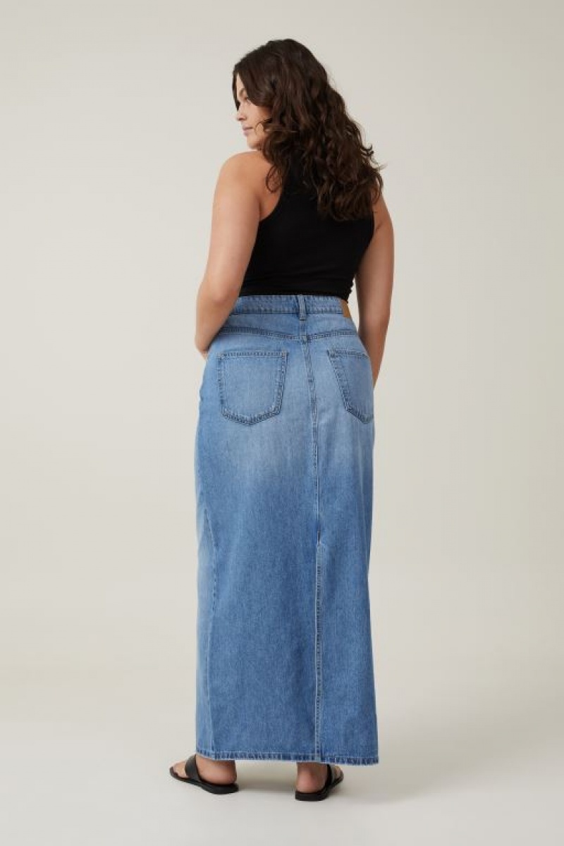 Cotton On Blake Denim Maxi Women's Skirt Turquoise Blue | o41jG3Tz97M