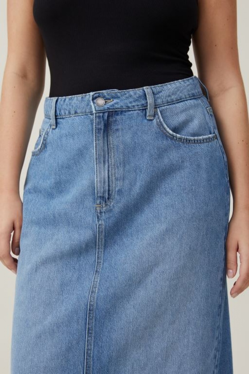 Cotton On Blake Denim Maxi Women's Skirt Turquoise Blue | o41jG3Tz97M