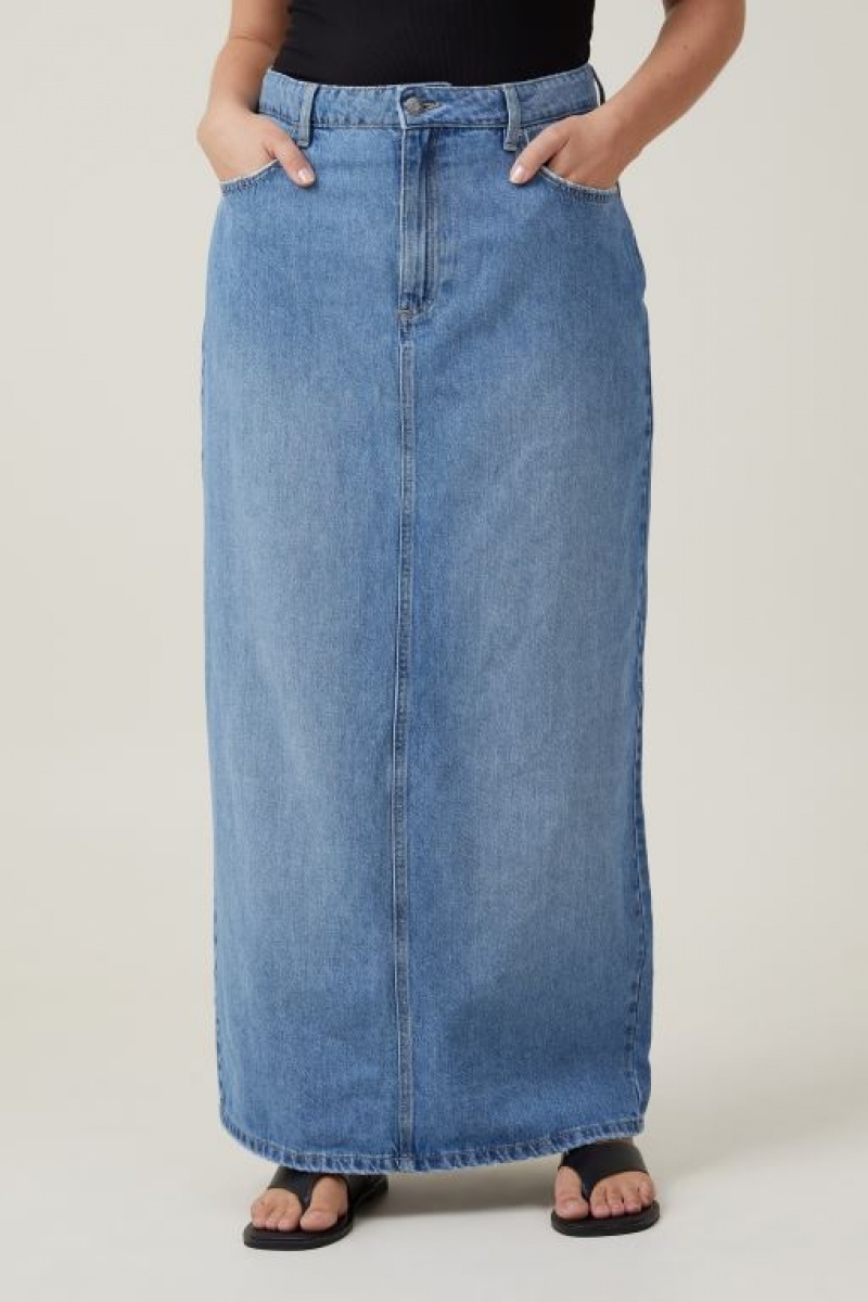 Cotton On Blake Denim Maxi Women's Skirt Turquoise Blue | o41jG3Tz97M
