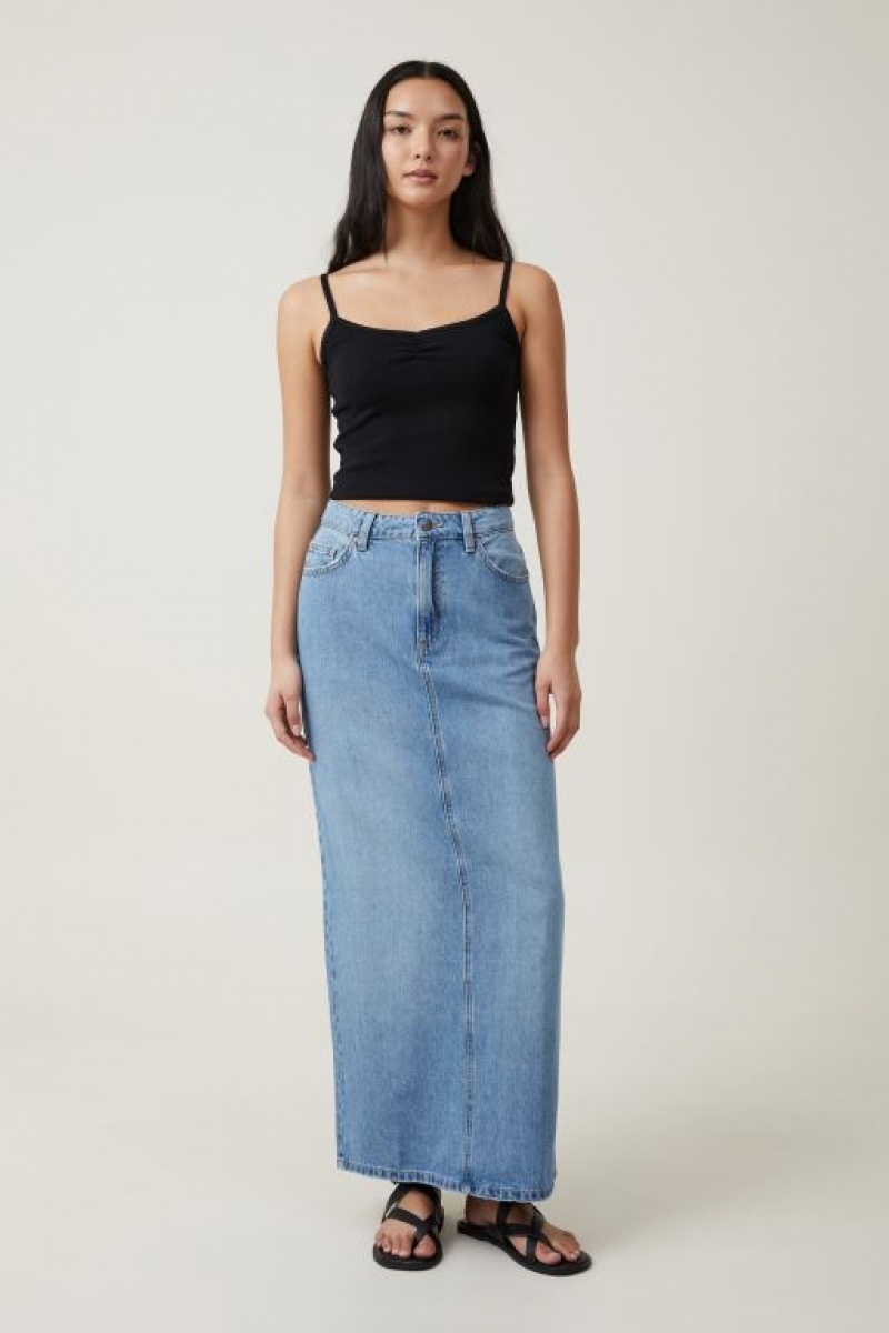Cotton On Blake Denim Maxi Women's Skirt Turquoise Blue | o41jG3Tz97M