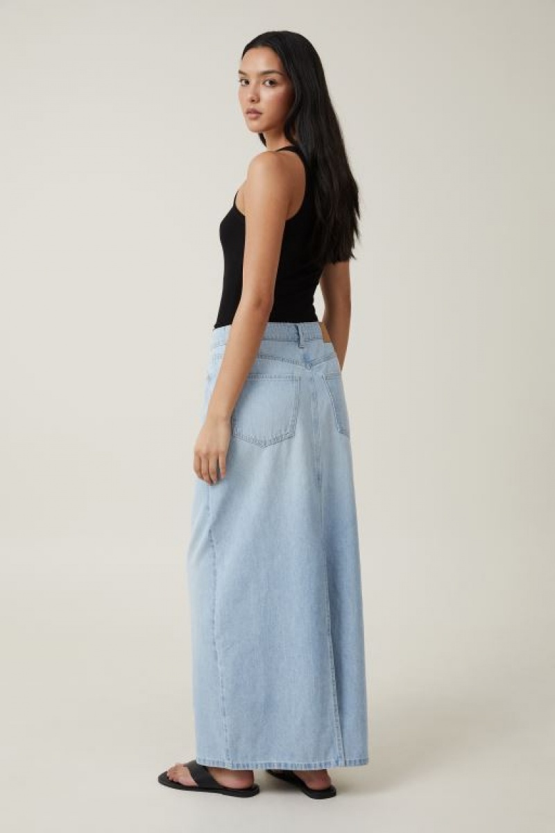 Cotton On Blake Denim Maxi Women's Skirt Blue | 4geHYBrtPq6