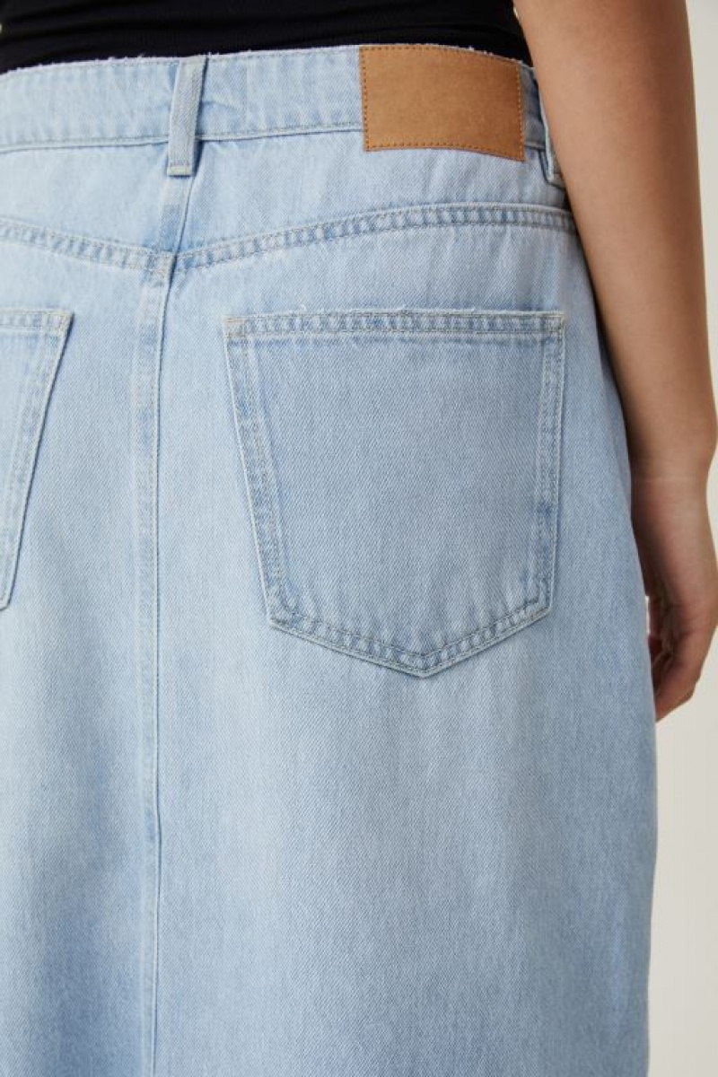 Cotton On Blake Denim Maxi Women's Skirt Blue | 4geHYBrtPq6