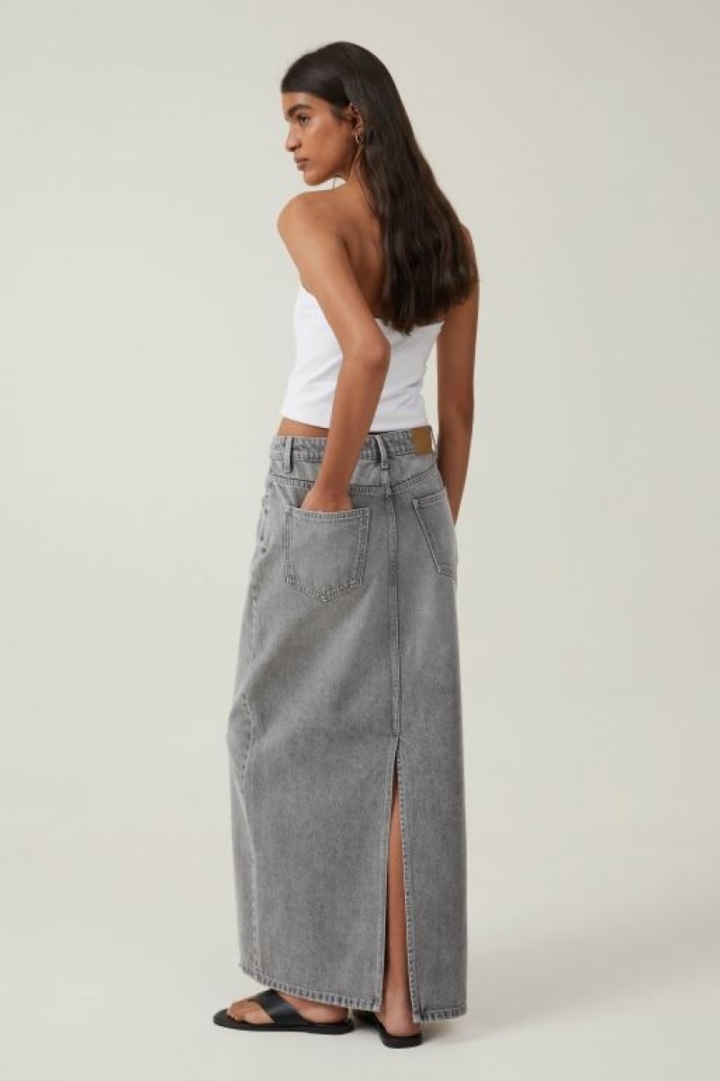 Cotton On Blake Denim Maxi Women's Skirt Grey | GrzCytYynmf