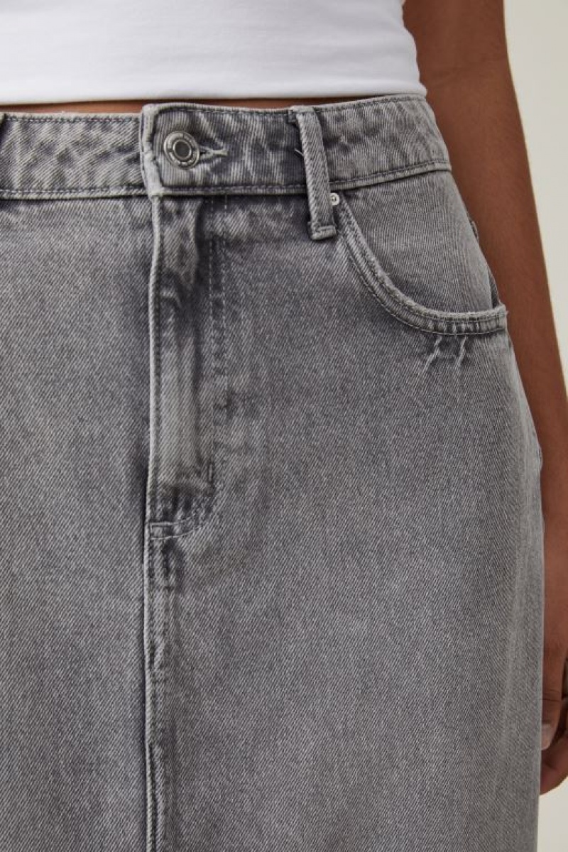 Cotton On Blake Denim Maxi Women's Skirt Grey | GrzCytYynmf
