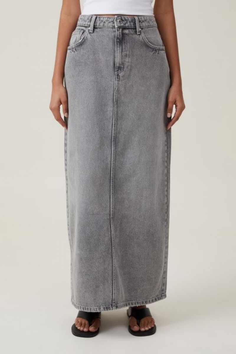 Cotton On Blake Denim Maxi Women's Skirt Grey | GrzCytYynmf