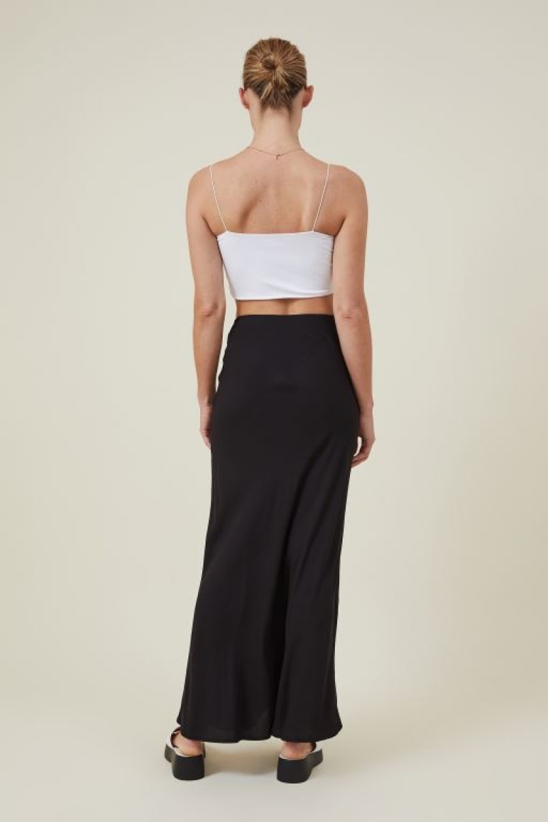 Cotton On Bloom Maxi Slip Women's Skirt Black | oFRjL52Dc4a