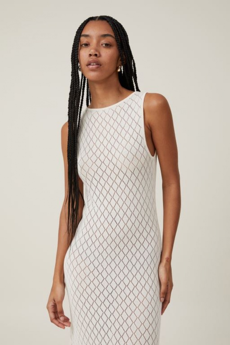 Cotton On Boat Neck Crochet Women's Maxi Dress Ecru | ig5Wy1VH81p