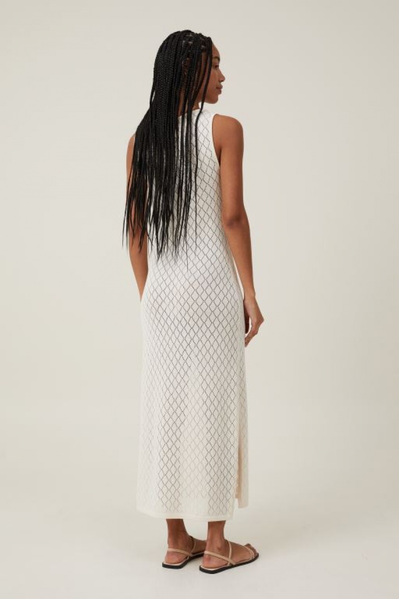 Cotton On Boat Neck Crochet Women's Maxi Dress Ecru | ig5Wy1VH81p