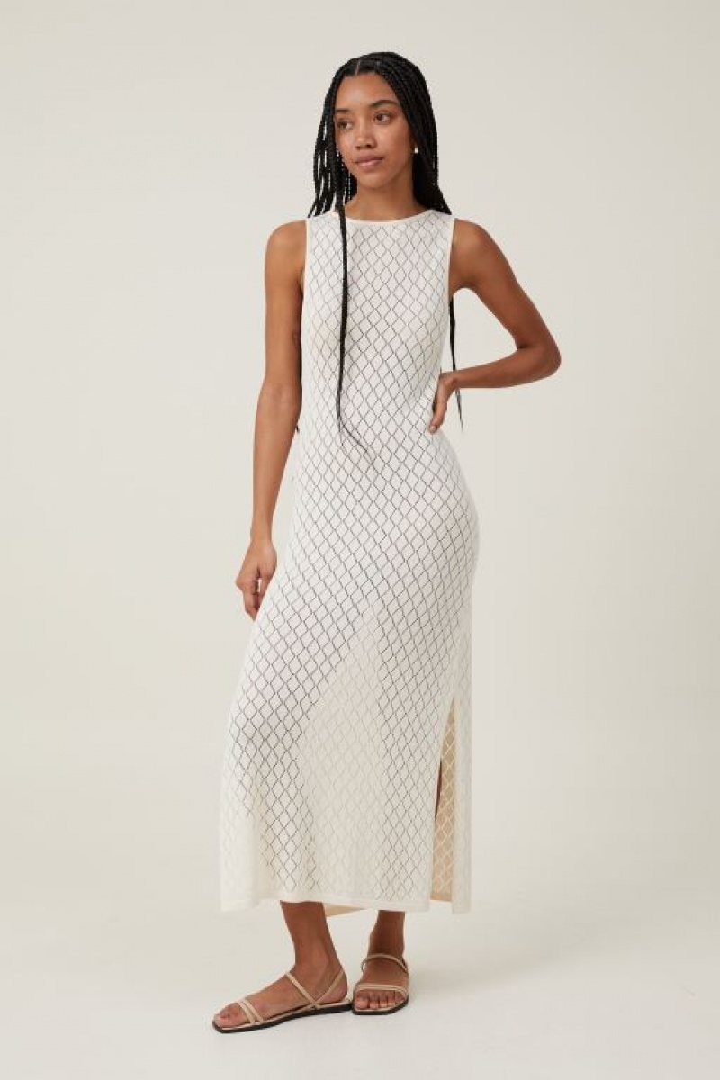 Cotton On Boat Neck Crochet Women\'s Maxi Dress Ecru | ig5Wy1VH81p