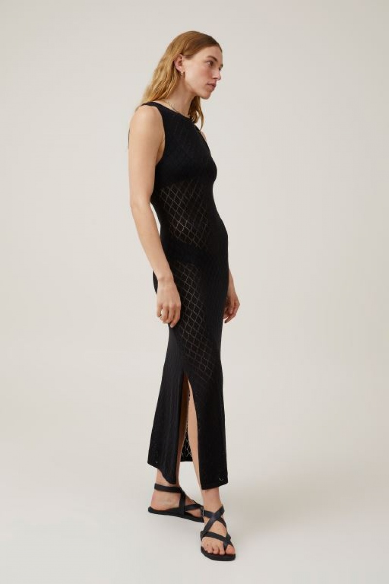 Cotton On Boat Neck Crochet Women's Maxi Dress Black | Me714b2vZi4