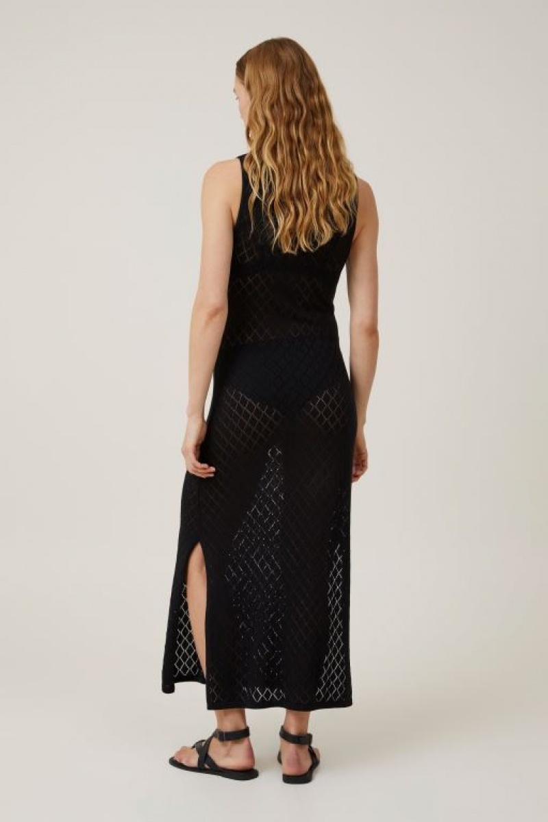 Cotton On Boat Neck Crochet Women's Maxi Dress Black | Me714b2vZi4