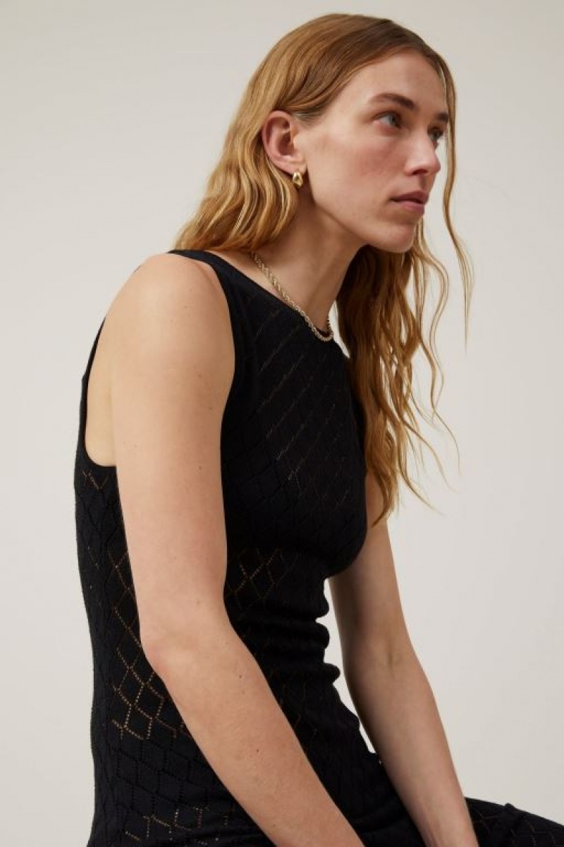 Cotton On Boat Neck Crochet Women's Maxi Dress Black | Me714b2vZi4