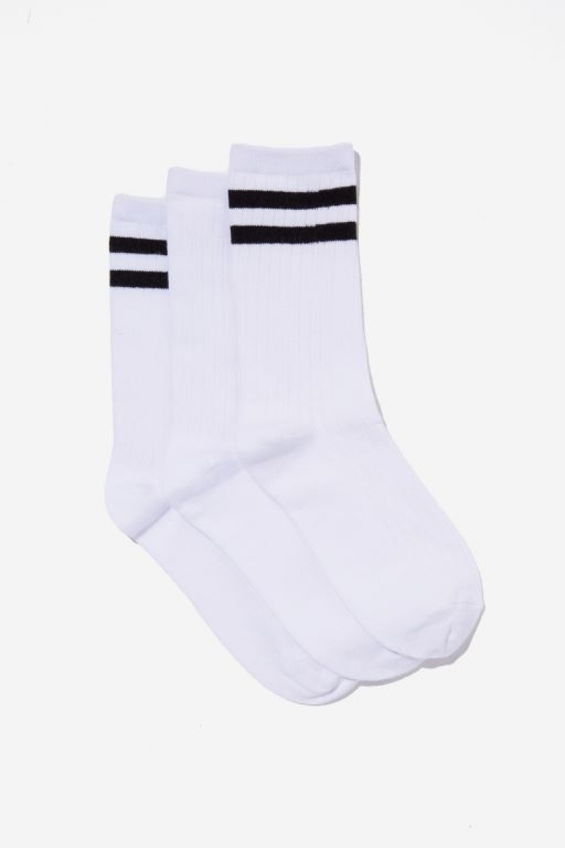 Cotton On Body 3Pk Crew Women\'s Socks White / Black Stripes | aJvVGHdD0e3