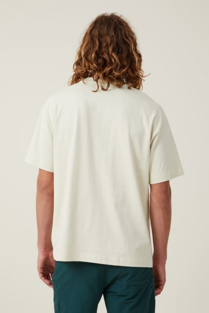 Cotton On Box Fit Men's Graphic T-Shirts Ecru | eHSrrmo8QZA