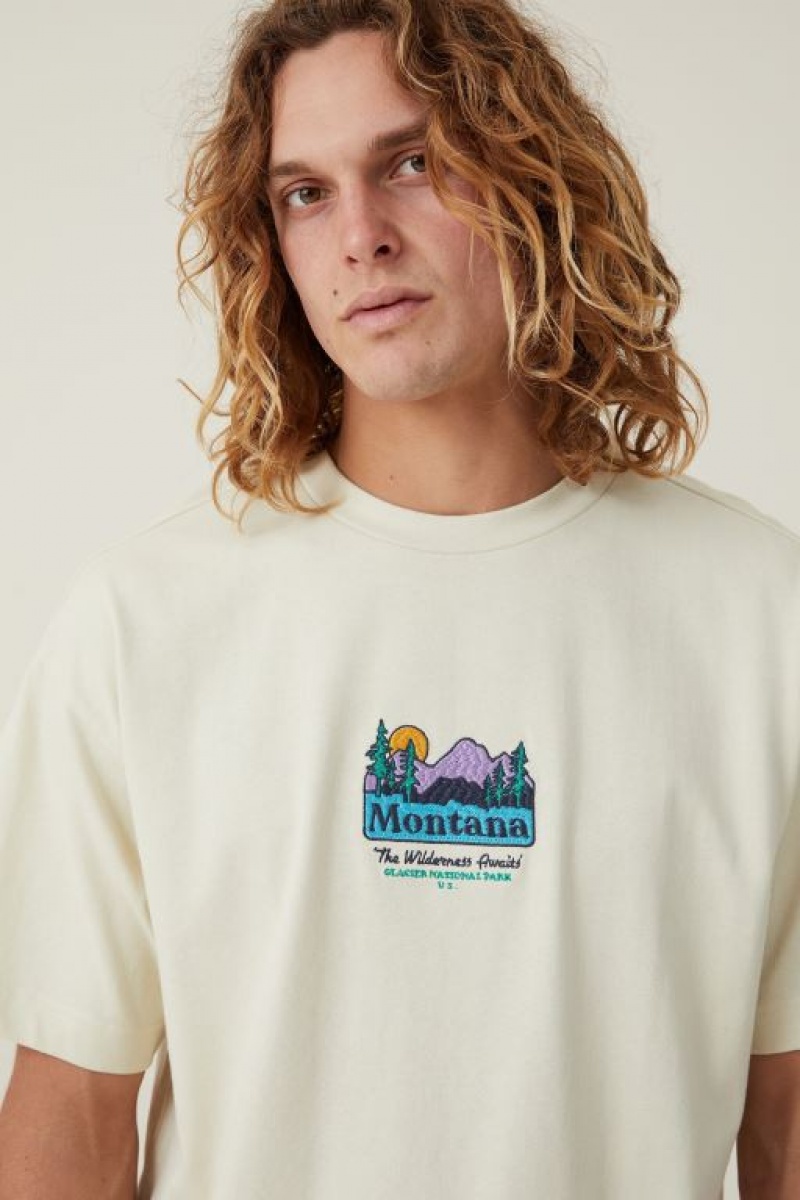 Cotton On Box Fit Men's Graphic T-Shirts Ecru | eHSrrmo8QZA