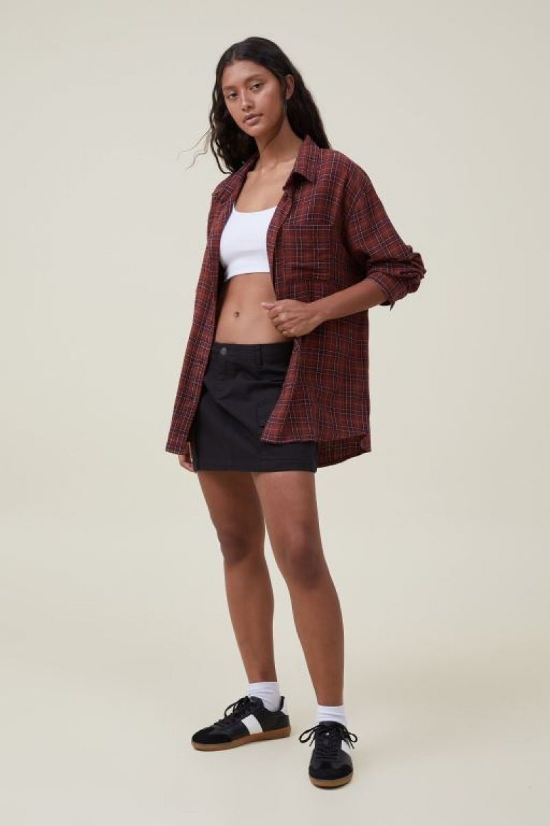 Cotton On Boyfriend Flannel Women's Shirts Brown | F4az4CC4p6B