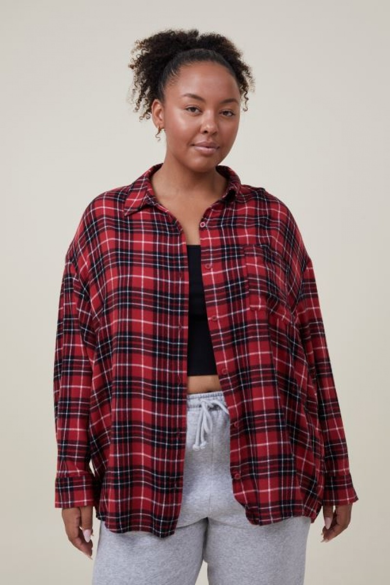 Cotton On Boyfriend Flannel Women's Shirts Red | KIaoriK39kw