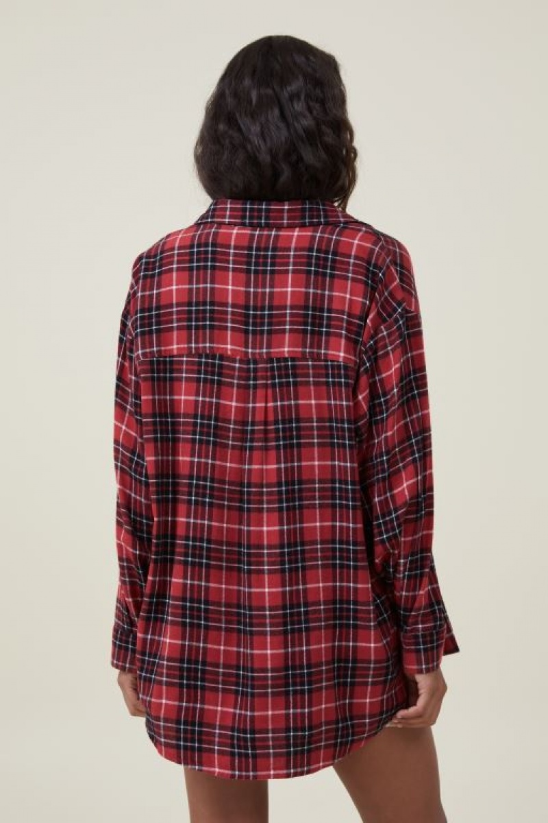 Cotton On Boyfriend Flannel Women's Shirts Red | KIaoriK39kw