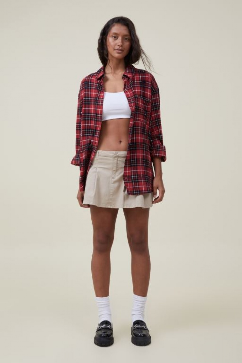 Cotton On Boyfriend Flannel Women's Shirts Red | KIaoriK39kw