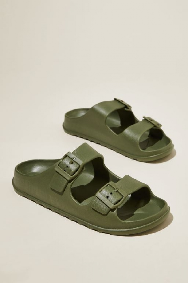 Cotton On Bronte Double Buckle Slide Women's Sandals Dark Olive | UMD7IKaC9aD