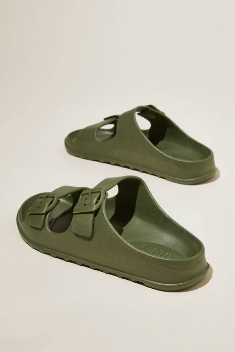 Cotton On Bronte Double Buckle Slide Women's Sandals Dark Olive | UMD7IKaC9aD