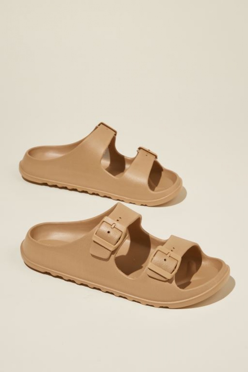 Cotton On Bronte Double Buckle Slide Women's Sandals Brown | cpgbviYPwLE