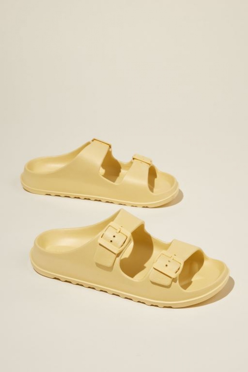 Cotton On Bronte Double Buckle Slide Women's Sandals Buttercup | ZVlOsrErgWl