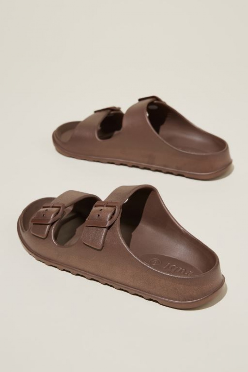 Cotton On Bronte Double Buckle Slide Women's Sandals Brown | qBnBgXHRhdL