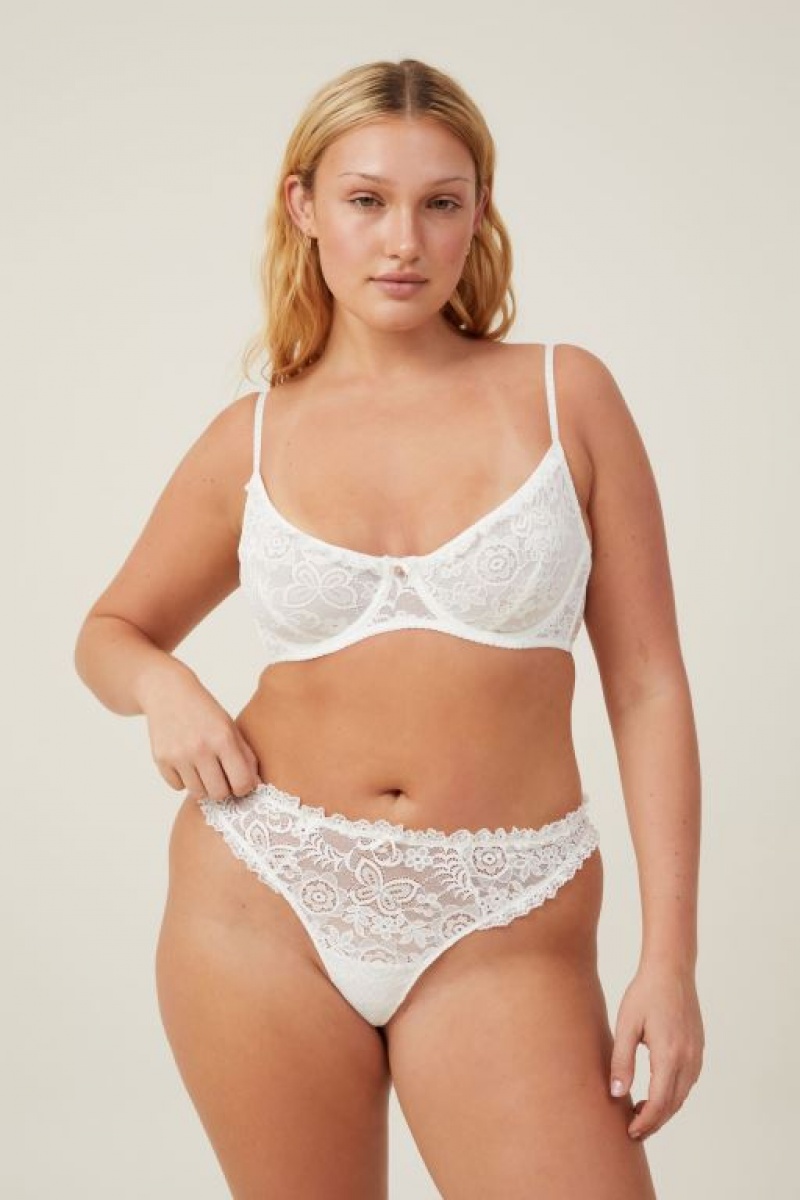 Cotton On Butterfly Lace Brief Women's Thong Cream | aO48U3unbI8