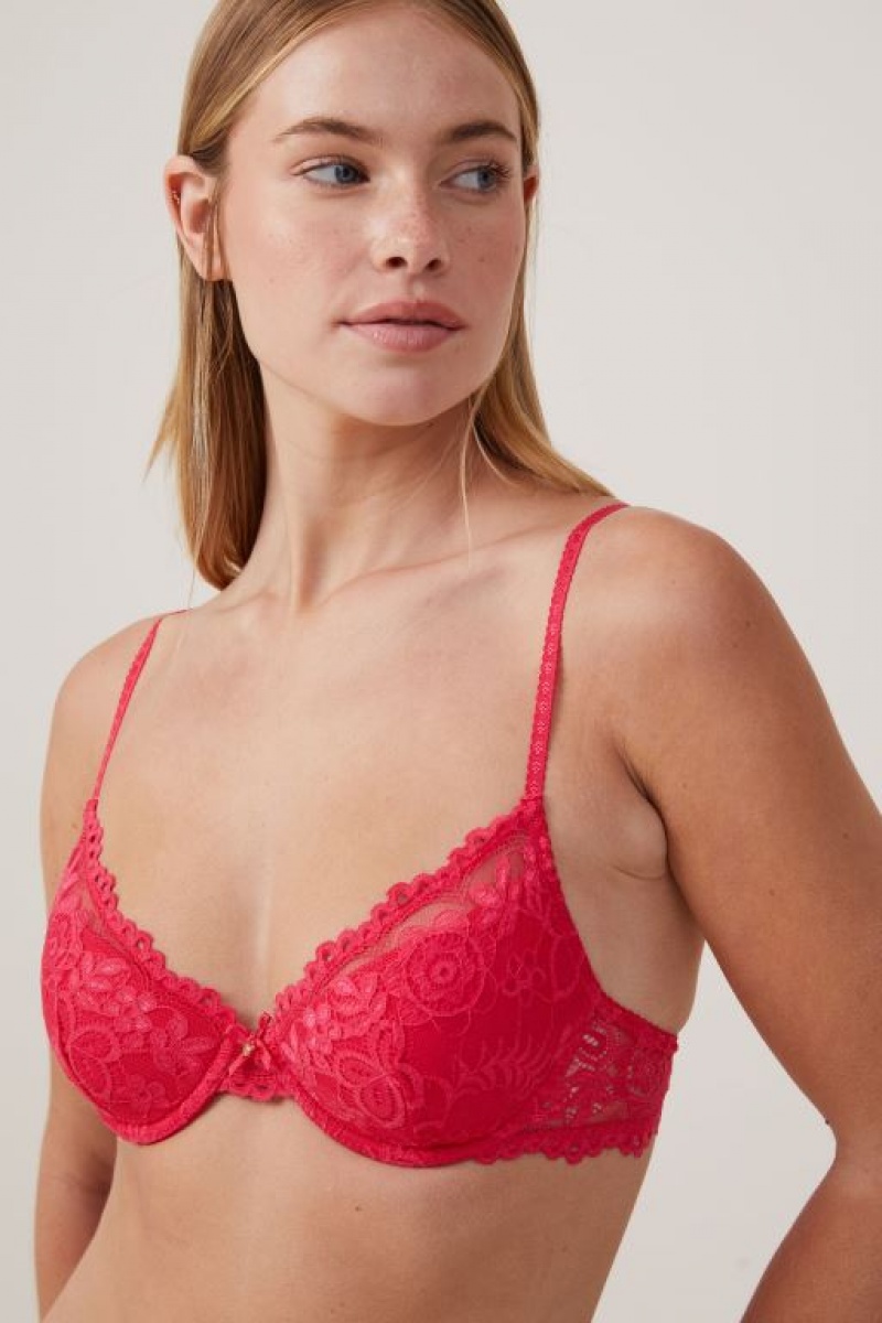 Cotton On Butterfly Lace Lightly Lined Women's Bras Rose Red | JAMOEVLDLCu