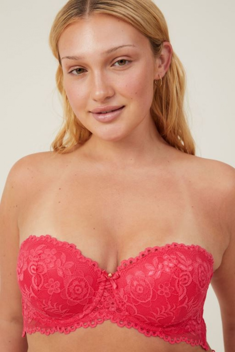 Cotton On Butterfly Lace Strapless Push Up2 Women's Bras Rose Red | eeuaJ8yh0lg