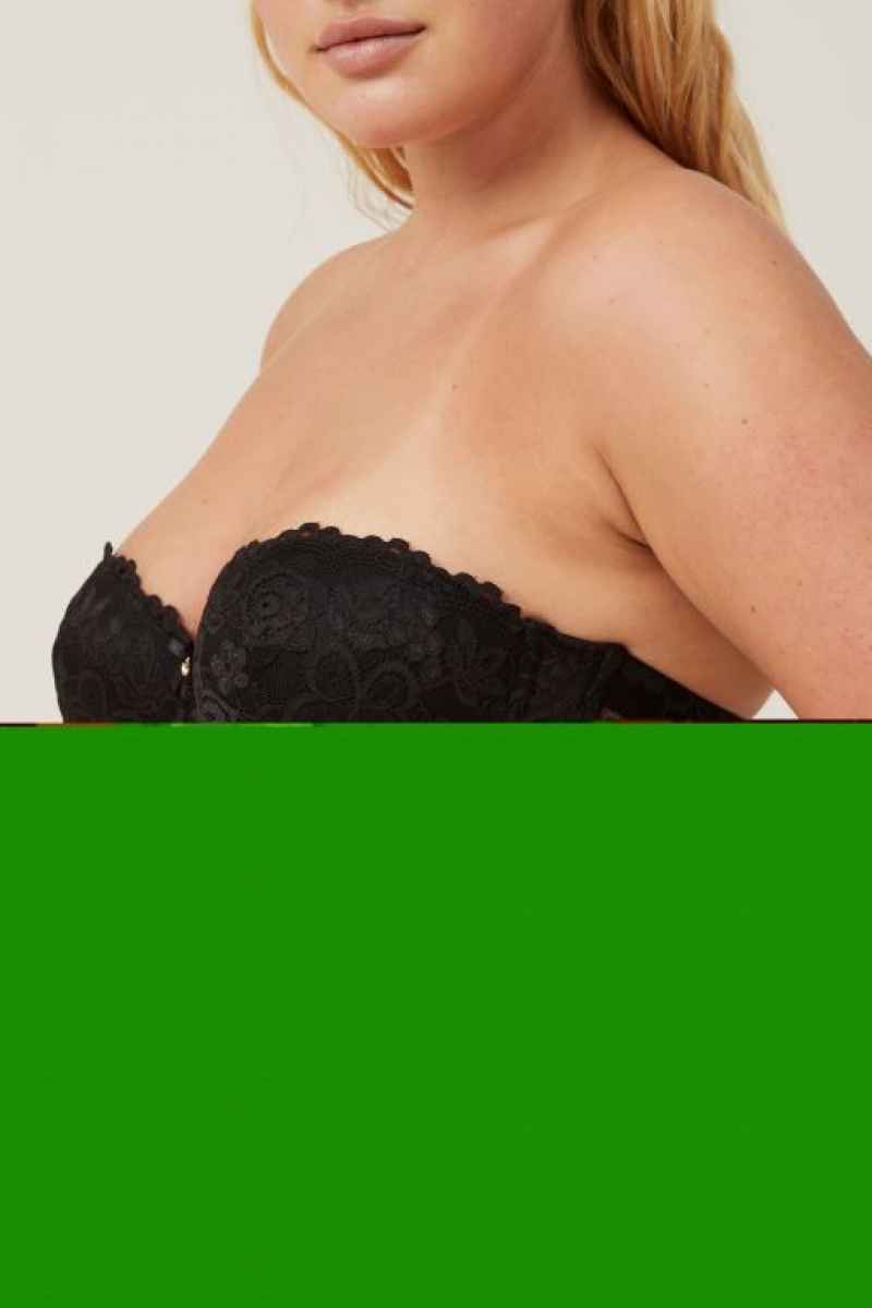 Cotton On Butterfly Lace Strapless Push Up2 Women's Bras Black | kHlrjTyMfeE
