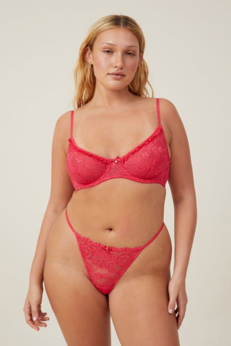 Cotton On Butterfly Lace Tanga Brief Women's Thong Rose Red | YJVoM6b16kg