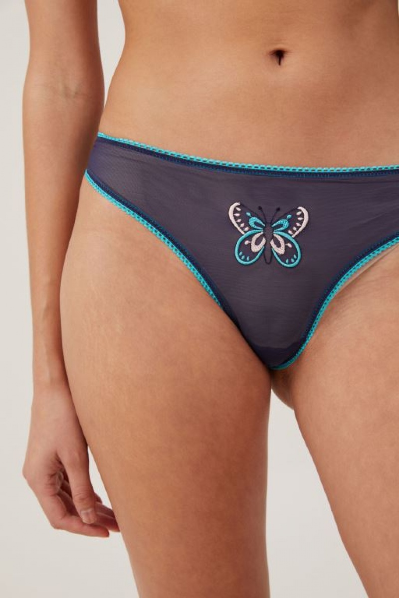 Cotton On Butterfly Mesh Brief Women's Thong Ocean | Qml1SPpMRv5